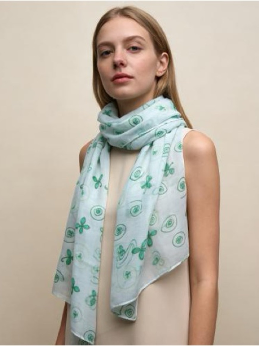 Light Blue & Green Floral Lightweight Scarf